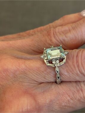 Silver Tone Light Blue Emerald Cut Crystal Statement Ring Size 7 & 10